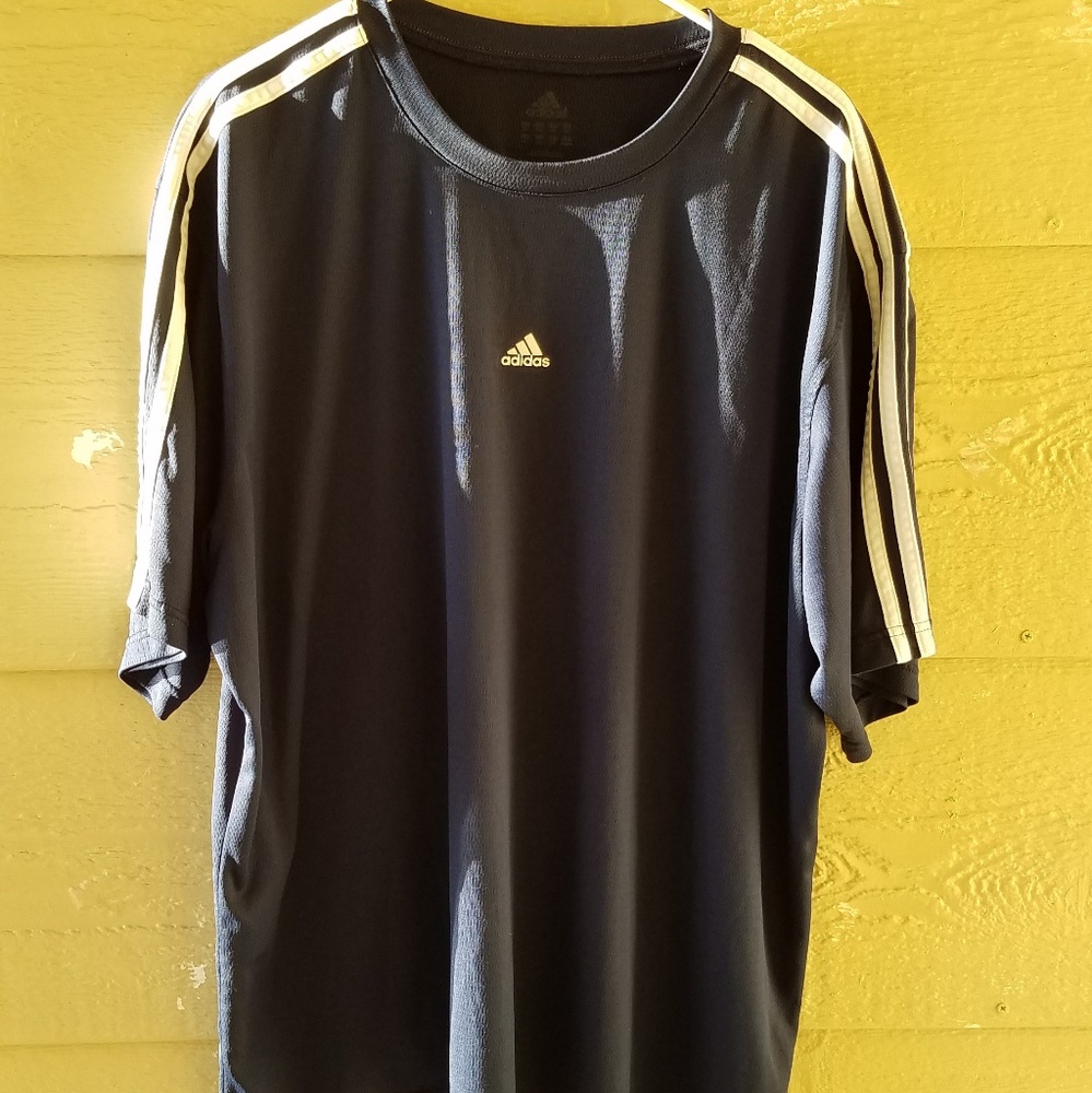 Adidas XL Blue Shirt white stripes